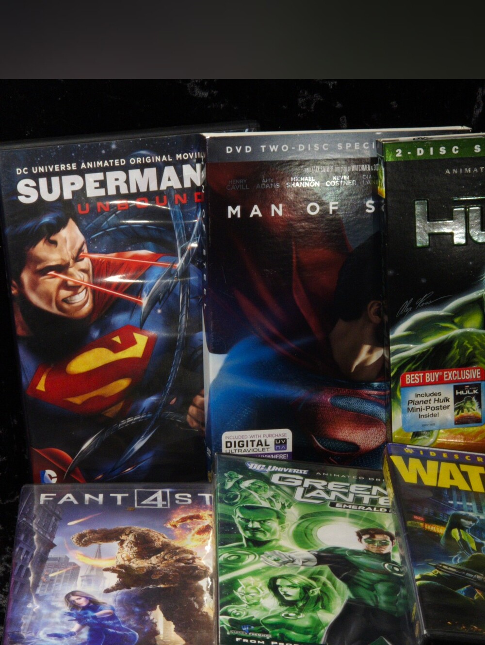 Superhero DVD Lot Watchmen Man of Steel Superman Green Lantern Hulk Fantastic 4